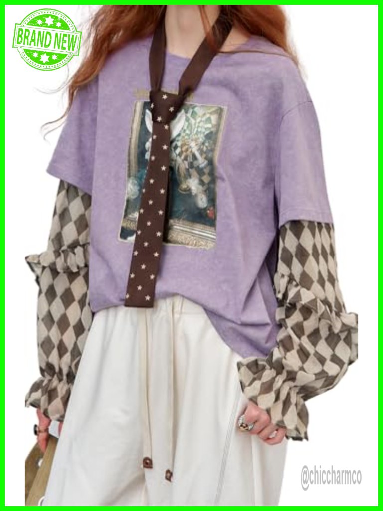Y2k Retro Long Sleeve T-Shirt Ruffled Crop Top Vintage Rabbit Print